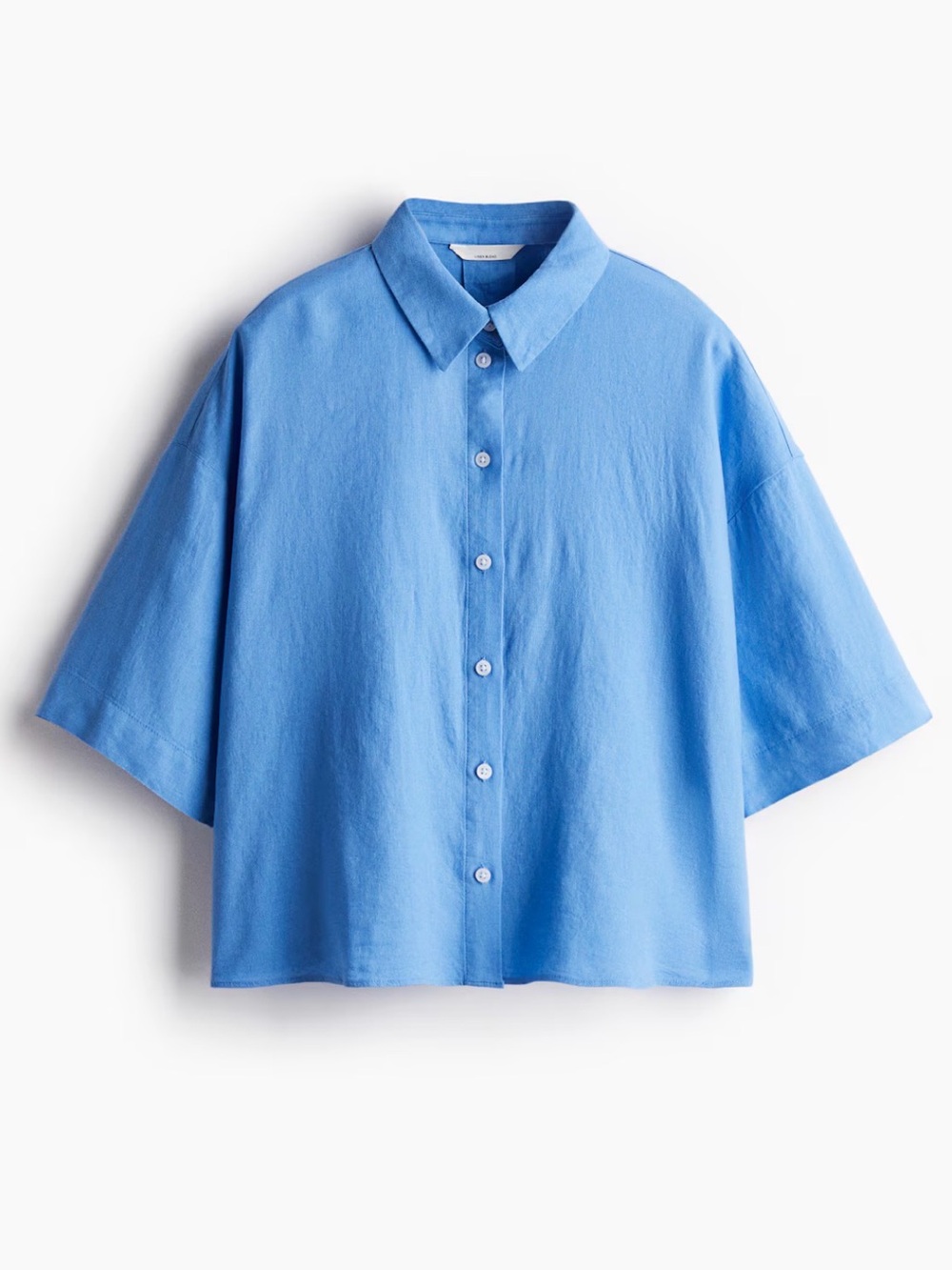 H&M Linen/viscose Light Blue Short-Sleeve Button-Front Cotton Shirt